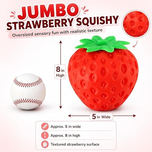 Strawberry Squishy, Strawberry Squishy Sensory Fidget Giant Jumbo Big Slow Rising Stress Ball Squeeze Toy Fruit Realistic for Relief, Adults Kids Gifts Party Favor (8 in Giant Strawberry) thumbnail 2