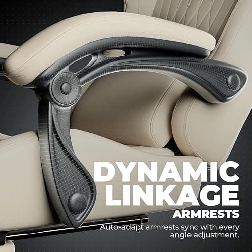 GTPLAYER Gaming Chair with Speakers ACE-PRO, Computer Video Game Chairs with Footrest for Adults, Built-in Speakers, App Support & Bluetooth Control, Ergonomic Reclining Silla, Linkage Armrest, Ivory thumbnail 6
