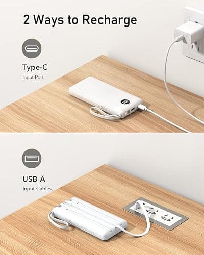 VEEKTOMX Portable Charger Built-in Cables, 10000mAh Power Bank for iPhone, Fast Charge USB C Battery Pack Travel Essentials Powerbank Compatible with iPhone 17/16/15/14, Samsung S25/24, Android, etc thumbnail 6