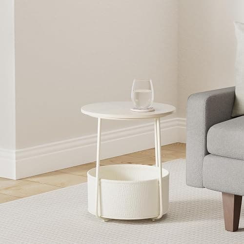 VASAGLE LILEA Collection - Small Round Side End Table, Modern Nightstand with Fabric Basket, Cream White ULET223K67 thumbnail 2