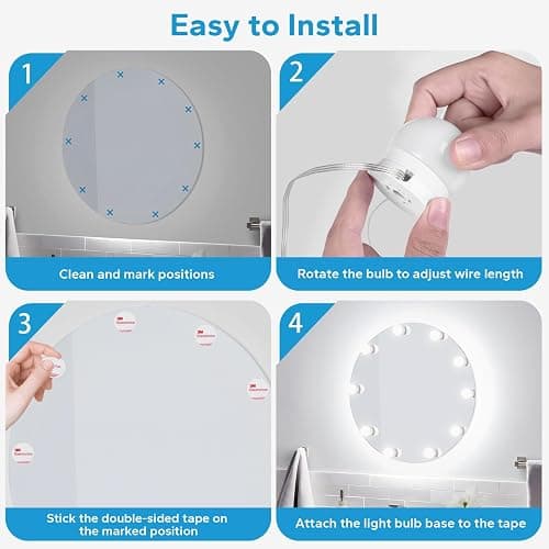 LED Vanity Lights For Mirror, Vanity Lights Stick on with 10 Dimmable Bulbs | 3000K 4000K 6500K & 10 Level Brightness Adjustable, USB Cable, Hollywood Mirror Lights for Makeup Dressing Room Bathroom thumbnail 7