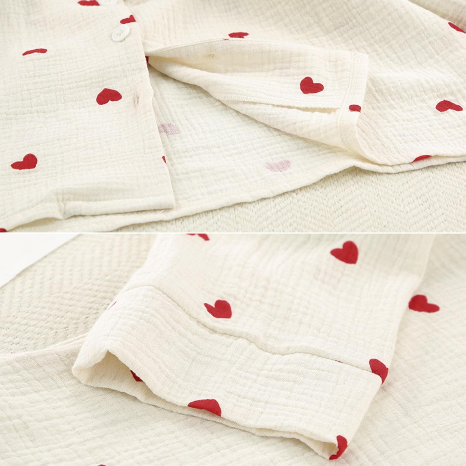 JATEFT Women's Cotton Pajama Set with Cute Heart Print, Cozy Long Sleeve and Long Pants, 2-Piece Sleepwear Kit (Large) Red thumbnail 5
