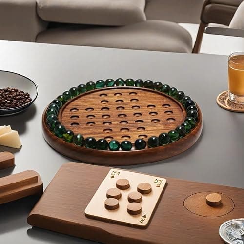 Wooden Solitaire Board Game – 10-Inch Marble Strategy Board with 33 Balls – Classic Solo Game for Adults & Family thumbnail 5