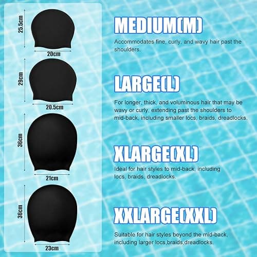 Extra Large Swim Cap - Swim Cap for Long Hair, Dreadlocks, Weaves, Hair Extensions, Braids, Curls & Afros - Silicone Swimming Cap for Women & Men, Keep Hair Dry thumbnail 6