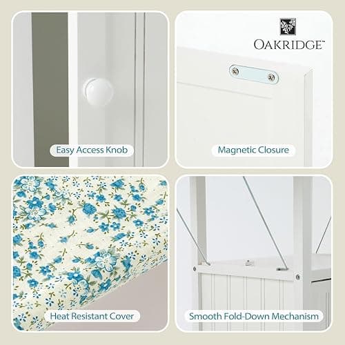 OakRidge Deluxe Ironing Board with Storage Cabinet, Perfect for Small Spaces with Extra Storage, Folding Station, Crafted with 100% Durable Wood, White Design – Measures 36.5" H x 15.5" W x 23" L thumbnail 8
