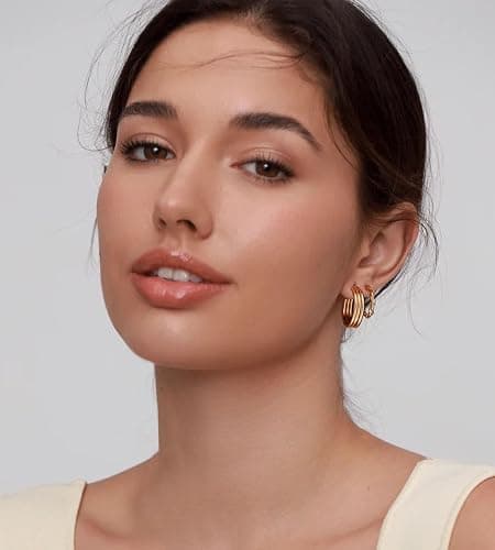 Gold Hoop Earrings Set for Women, 18 Pairs Hypoallergenic Statement Open Pearl Hoops Earring for Multipack, Gold Chunky Hoop Earrings for Women Trendy Jewelry thumbnail 3