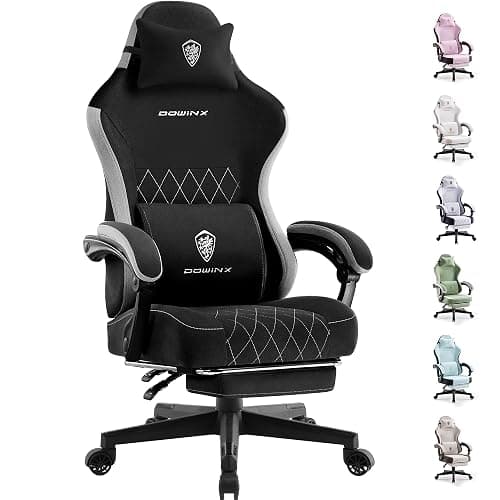 Dowinx Fabric Gaming Chair, Ergonomic Computer Chair with Footrest and Pocket Spring Cushion, Height Adjustable Video Gamer Chair with Lumbar Support for Adults, Black - Image 1