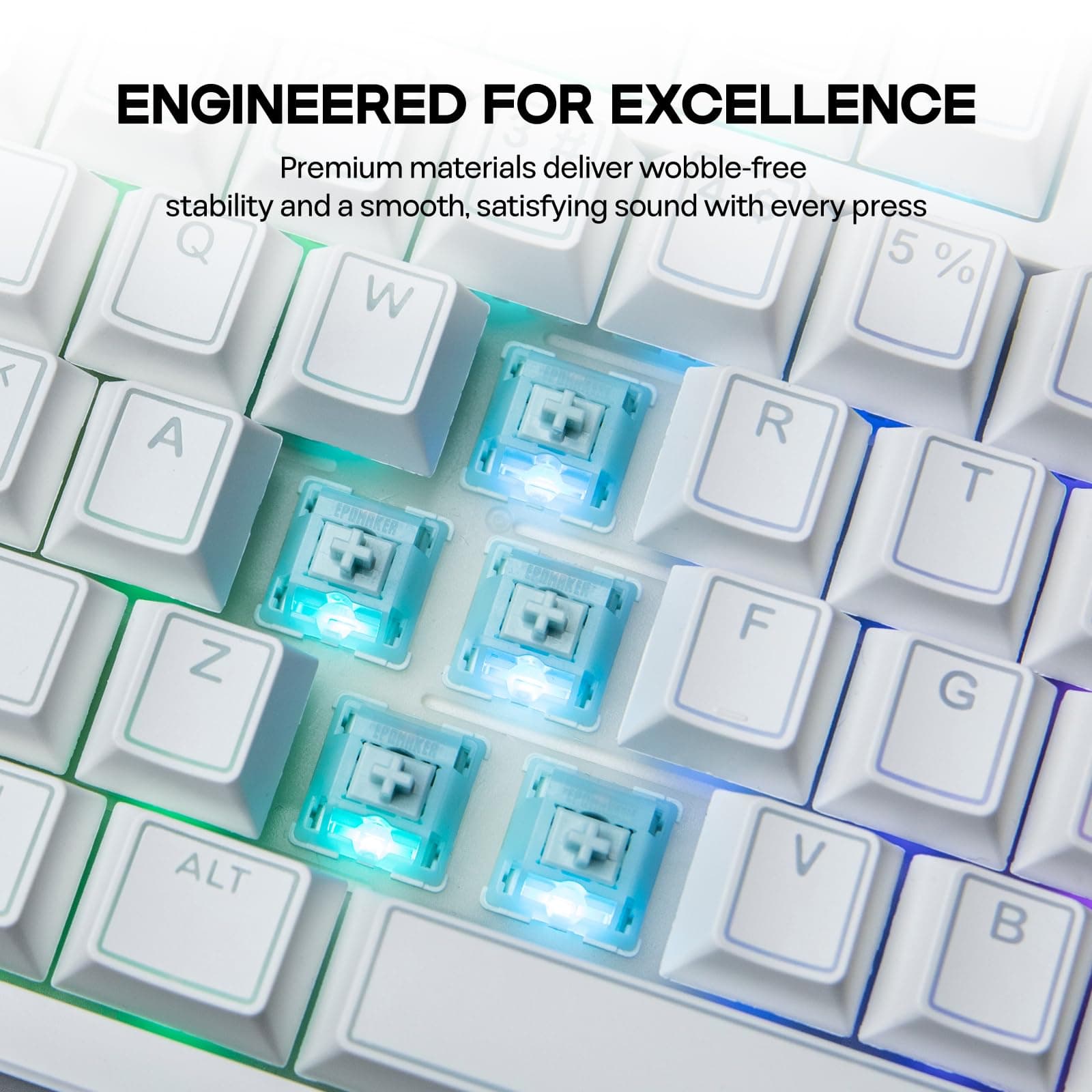 EPOMAKER Creamy Jade 45gf Gaming Keyboard Switches, 100 PCS Linear Switch, 5-Pin Pre-Lubed Switch, with PC/PA66 Case, POK Stem, Compatible with MX Keycaps for Mechanical Keyboard thumbnail 7