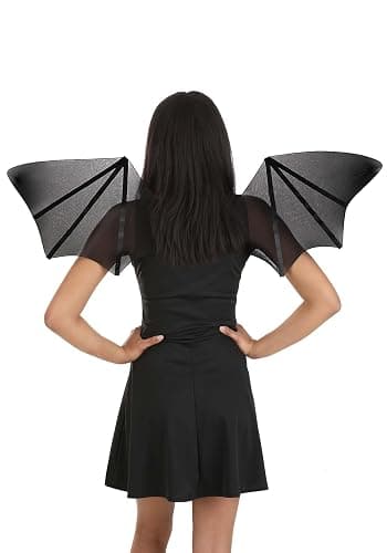 Fun Costumes Sheer Bat Costume Wings for Adults - Nylon Wings with Satin Ribbon Details and Wire Edge, One Size Fits Most Standard - Black - Image 1