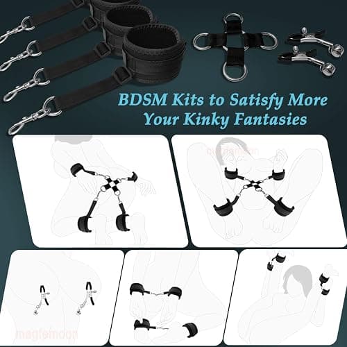 Sex Pillow Couples Sex Toys, Heart Shaped Inflatable Cushion Furniture for Bedroom Dildo Mount, Upsize Pillow with Bondage Cuffs, Cross Strap, Nipple Clamps BDSM Kit thumbnail 3