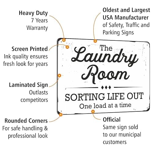 SmartSign Funny Laundry Room Sign, “Sorting Life Out One Load At A Time” Vintage Decor Sign, 10" x 14", 40 mil Laminated Rustproof Aluminum, Black & Rustic White, Made in USA thumbnail 5