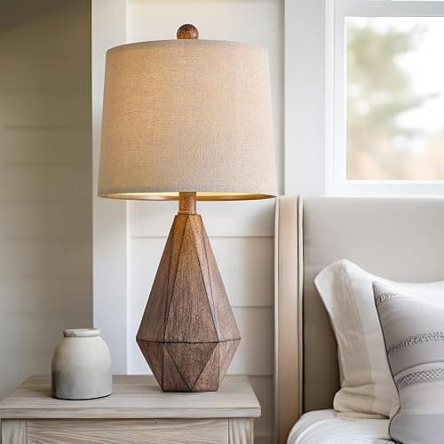 PoKat 20.25" Retro Farmhouse Table Lamp Set of 2 - Living Room & Bedroom Rustic Linen Bedside Nightstand Lamps for Kids, Study, Office - Resin, Suitable for Small Places thumbnail 6