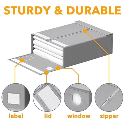 SpaceAid 4 Pack Bed Sheet Organizers and Storage, Foldable Organizer for Linen Closet, Sheets Set Folder Keeper with Window XL (Queen & King Size) Organizing Bedding Container, Gray 91ZDSN-SL01-G4 thumbnail 7