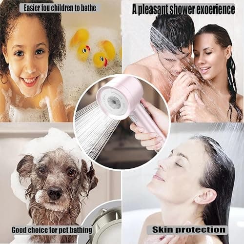 High Pressure Shower Head with Handheld, with Pause Switch 4 Spray Modes Water Saving Showerhead,Showerhead Set with Hose, Bracket and Cotton Filter, (pink) thumbnail 7