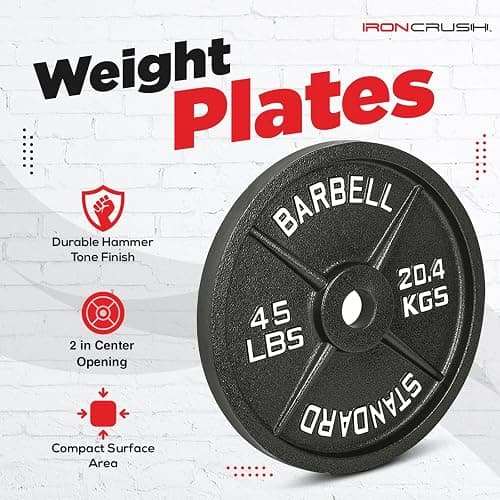Cast Iron Olympic Weight Plates – Free Weights with 2-inch Hole & Anti-Rust Hammertone Finish - Ideal for Strength Training, Crossfit Equipment & Home Gym Set – Sold in Pairs - 2.5LB–45LB thumbnail 2