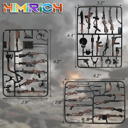 HIMIRICH Military Weapons Pack Accessories Kits Toys, Army Equipment Gear WW2 Guns for Boys 6+, Compatible with Mini Figure of Major Brand(Two-Tone Weapon Pack-Blackish Brown) thumbnail 3