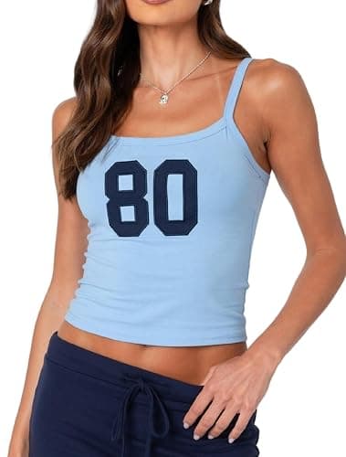 NUFIWI Women Graphic Tank Top Spaghetti Strap Embroidered Crop Tops Sleeveless Cute Baby Tee Y2k Jersey Camisole - Image 1