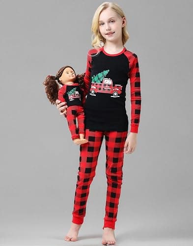 Babyroom Girls Matching Doll&Toddler 4 Piece Cotton Pajamas Toddler Christmas Sleepwear thumbnail 8