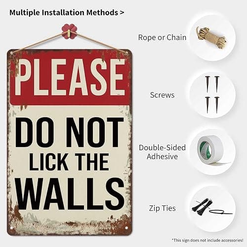 Vintage Metal Tin Sign Please Do Not Lick The Walls Posters Wall Art for Dorm Home Office Room Decor 8X12inch thumbnail 4