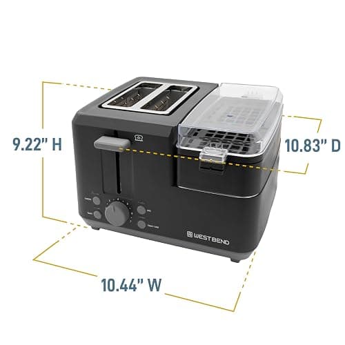 West Bend Breakfast Station 2-Slice Toaster and Egg Cooker/Poacher with Removable Pre-Cooked Meat and Vegetable Warming Tray for Perfect Breakfast Sandwiches, 1200-Watts, Black thumbnail 2