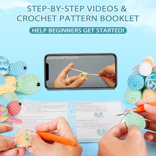 Crochetta Crochet Kit for Beginners, Beginner Crochet Kit for Adults with Step-by-Step Video Tutorials, DIY Crochet Animal Kits Kids Knitting Supplies, 3 Pack Turtle Family (40%+ Yarn) thumbnail 2