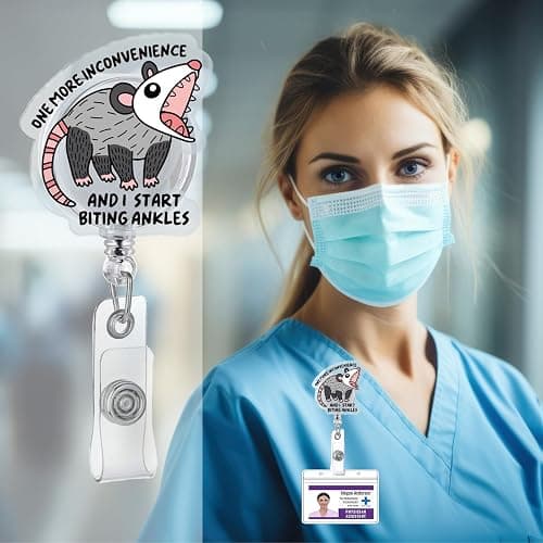 Badge Reel Funny, One More Inconvenience Retractable Glitter Funny Opossum Badge Reel Holder Nursing Nicu Accessories ID Clip for Nurse Doctor Medical Office Worker Teacher, Opossum Lover Gifts thumbnail 5