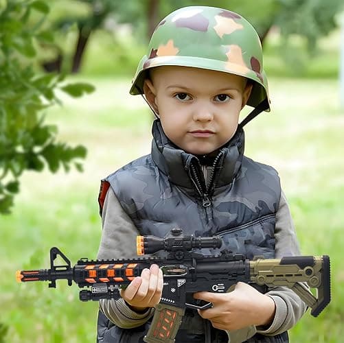 HWD Light Up Toy Machine Gun - Pretend Play Games Props Toy Rifle | with LED Lights & Sound Effect & Barrel Telescopic Actions, Parent-friendly, Christmas Birthday Gifts for Kids Boys Teens thumbnail 2