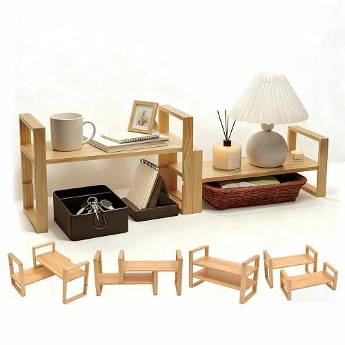Desk Shelves Desktop Organizer Shelf - No Assembly Needed Holds 130lbs for Desk Organizers and Accessories Corner Bookshelf Table Top Shelving in Office, Books, Bathroom Storage-Pine Nature Wood Color - Image 1