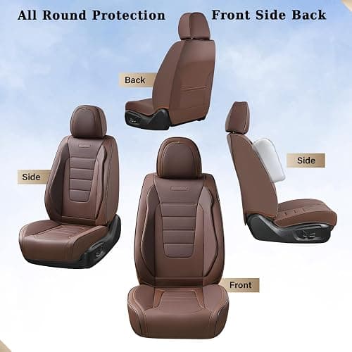 Coverado Car Seat Covers Full Set, Nappa Leather Seat Covers for Cars, Car Seat Protector Car Seat Cushion, Front and Back Seat Protectors Cushions Universal Fit for Most Cars Vehicles(Brown) thumbnail 5