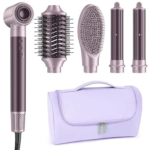 MESCOMB Dual Voltage Hair Dryer Brush - 5 in 1 Hair Styler for Travel | Drying, Curling, Straightening and Volumize with Auto-Wrap Curlers for Europe & Worldwide Use (100V–240V) Gift for Women - Image 1
