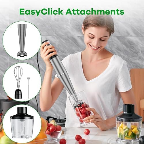 Immersion Blender Handheld Corded Hand Blenders Set 1100W, Trigger Variable Speed 5 in 1 Stick Emulsifier with Chopper, Whisk and Frother for Soup, Baby Food and Smoothies thumbnail 5