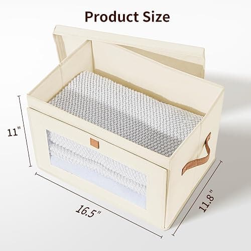 Homsorout Large Closet Storage Organizer - Clothes Storage Bins with Handles & Window, Collapsible Decorative Boxes with Lids, Fabric Containers for Living Room, Dorm, 2 Pack, Beige thumbnail 3