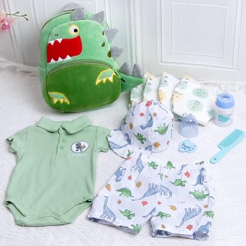 11 Pcs Reborn Baby Doll Clothes Boy Dinosaur Outfit Accessories for 17-22 Inch Reborn Boy Dolls 20 Inch Newborn Baby Boy Clothes Green Accessories with Backpack thumbnail 7