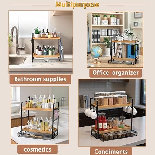 LEMIKKLE 2-Tier Wood Coffee Station Organizer with Pod Holder and Drawer, Kitchen Countertop Organizer, Coffee Bar Accessories Station with Coffee Pod Storage, Coffee Organizer thumbnail 6