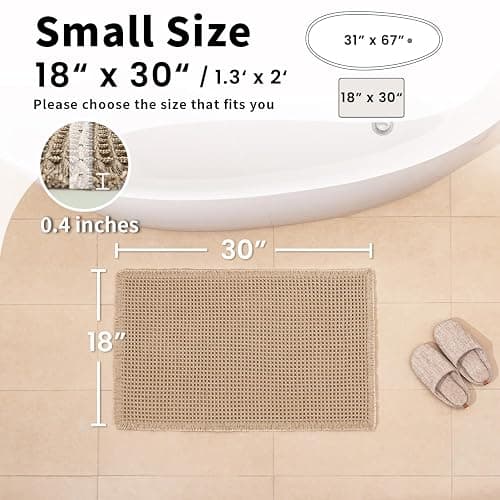 GRLYUH Waffle Bath Mat - Boho Bathroom Rugs Non Slip Washable, Super Absorbent & Quick Dry, Small Bath Mats Farmhouse Bathroom Decor, 18'' x 30'', Khaki thumbnail 2