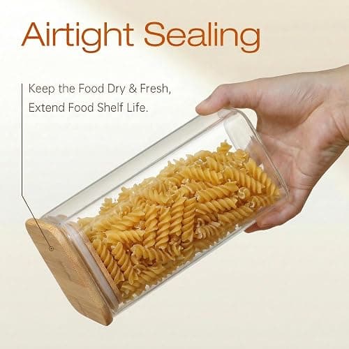 HomArtist Square Glass Jars with Bamboo Lids 79 FL OZ [Set of 3], Glass Canisters with Airtight Lid, Glass Food Storage Containers for Spaghetti, Fettuccine, Linguine,Pasta, Best for Kitchen & Pantry thumbnail 5