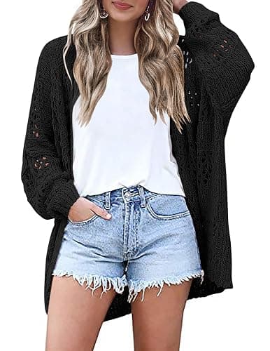 HOTOUCH Lightweight Crochet Cardigan for Women Long Sleeve Open Front Knit Oversized Cardigans Sweaters - Image 1