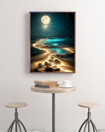 KINPLUB Moonlight Beach Diamond Painting Kits for Adults, 5D Seaside Moon Diamond Art Kits for Beginners, DIY Full Drill Paint with Diamond, Home Wall Decor 12 x 16 Inch thumbnail 2