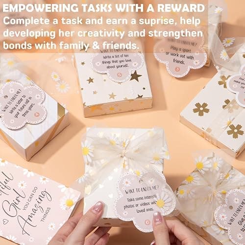 Christmas Gifts for Tween & Teen Girls - 8 PCS Birthday Gifts Basket Teen Girls Trendy Stuff w/ Fun Task Tags Make up Brushes & Bag, Empower Advent Calendar Wrapped Gifts Box for Daughter Niece Sister thumbnail 3