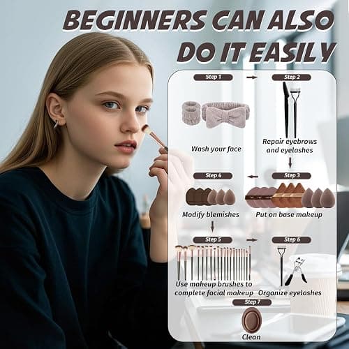 GZIXBDA Makeup Brush Set, 48Pcs Makeup Tool Set Premium Synthetic Foundation Concealers Powder Eye Shadows Makeup Brushes Kit for for Beginner Professional, Brown thumbnail 3