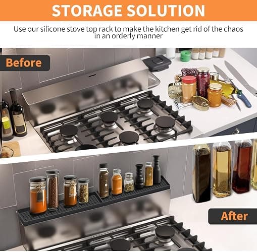 30 Inch Silicone Magnetic Stove Top Shelf, Kitchen Shelf Over Stove Spice Rack Apartment Must Haves Kitchen Gadgets for Above Stovetop Seasoning Organization and Storage with 2 Functional Prtitions thumbnail 3