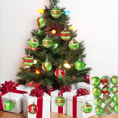 Wninbu 12 Pcs 2.4 Inch Christmas Ball Ornaments for Tree,Red and Green Glittering Hanging Bulbs Pendants for Christmas Tree Decorations thumbnail 5