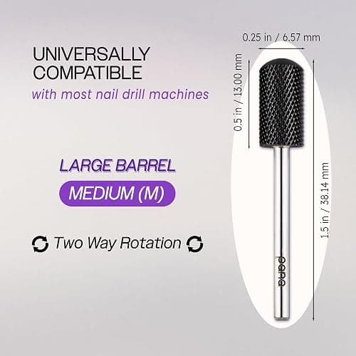 PANA 3/32" Large Smooth Round Top Safety Carbide Nail Drill Bit for Gel Polish & Acrylic Removal Nail Salon Manicure Pedicure Electric File Tools (Large Barrel - DLC Black, Medium) thumbnail 3