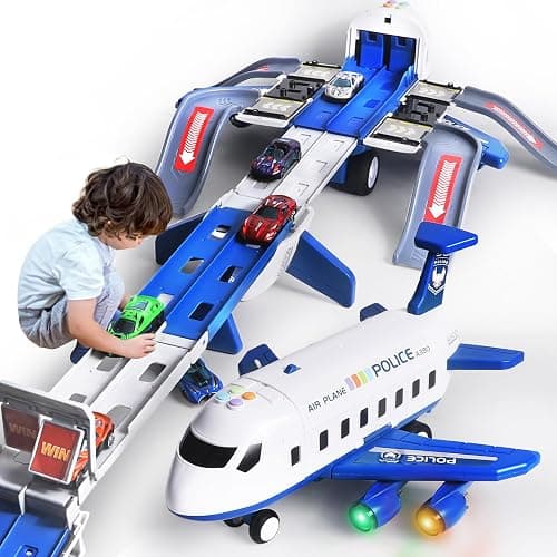 Airplane Toy Race Track Kids Toys, Foldable 4 Layer Toddler Car Track Playset, Toy Plane Transport Car Carrier & 6 Race Cars, Toddlers Toys Birthday Xmas Gifts for Age 3 4 5 6+ Years Old Boys Girls thumbnail 7