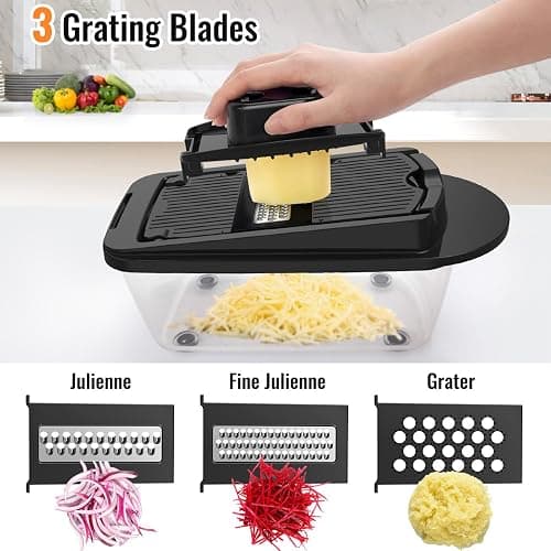 8 Blade All-in-1 Vegetable Chopper Mandoline Slicer with Container, Food Chopper, Onion Chopper, Veggie Cutter for Salad, Kitchen Gadgets Accessories Essentials, Black thumbnail 7