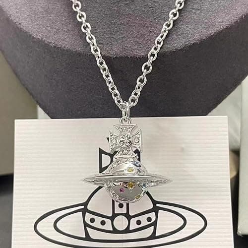 HXLIANG Limited Edition Star Moon Myth Rare Saturn Necklace Neon Color Diamond UFO Planet Pendant Sweater Chain thumbnail 4