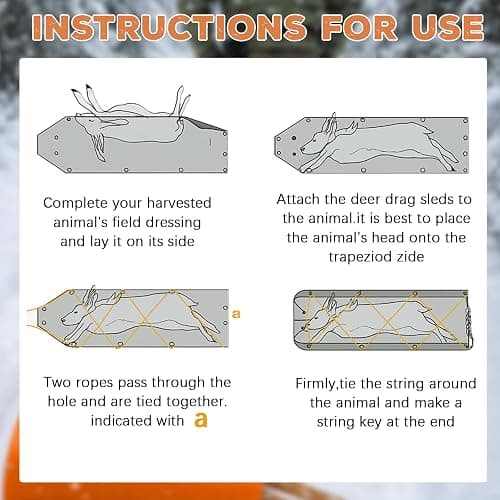 Lunmon Heavy Duty Deer Drag Sled - 1.2 mm Thickened Tear-resistant Hunting Sled Hauler, Complete Deer Cart Game Accessories (includes Gloves & Gutting Kit Tool), Christmas Hunting Gifts for Men Hunter thumbnail 6