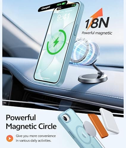 FNTCASE for iPhone 17e/ iPhone 16e Case, Fit for Magsafe, Screen Protector | Translucent Matte Magnetic Back, 14FT Military Grade Drop Protection, Shockproof Protective Phone Cover, Teal thumbnail 3