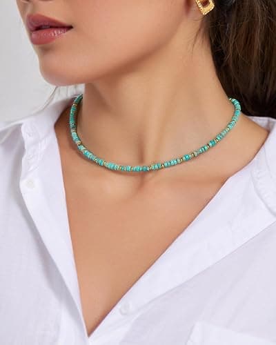 MIDDLUX Heishi Style Gemstones/Natural Pearls Beaded Choker Necklace for Women, Handmade Jewelry Gifts for Her thumbnail 7