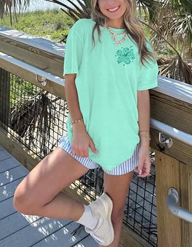 Oversized Graphic Tshirts for Women Teens Y2K Flower Short Sleeve Baggy Shirts Summer Aesthetic Beachy Coastal Tops thumbnail 7